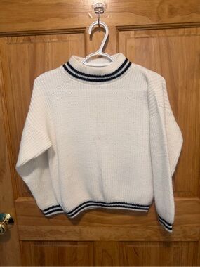 Vintage 60s/70s R.J. Pumpkin USA Ivory Navy Striped Preppy Sweater